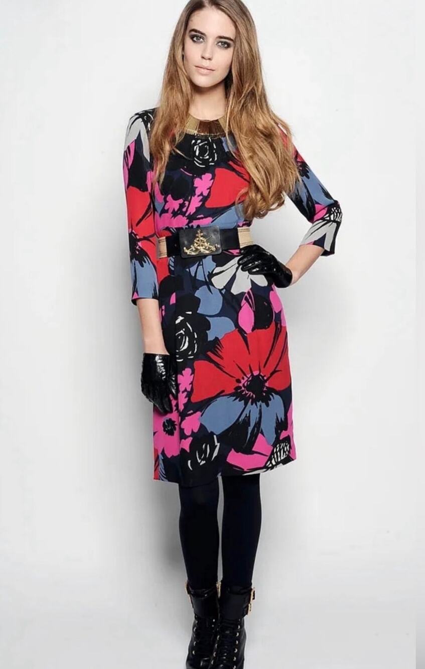 Tory Burch 2009 Archival Runway Floral Silk Dress, Red Carpet Print, Vintage 645